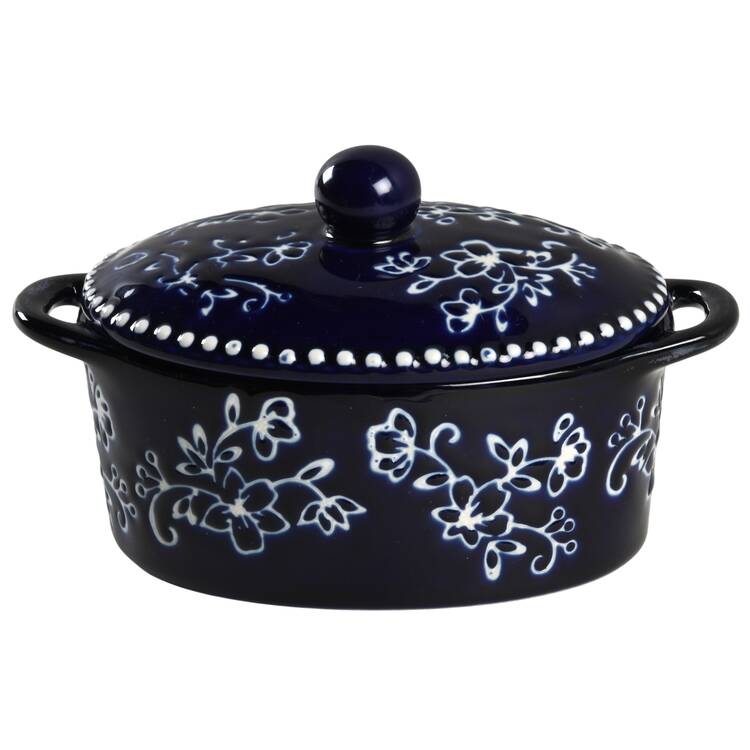Floral Lace-Blue 10 Oz Oval Individual Casserole & Lid