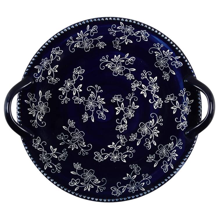 Floral Lace-Blue 14" Handled Chop Plate (Round Platter)