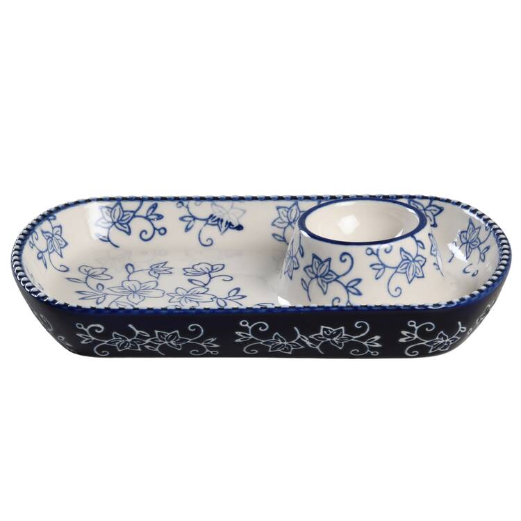 Floral Lace-Blue Individual Snack Caddy with Dip Well