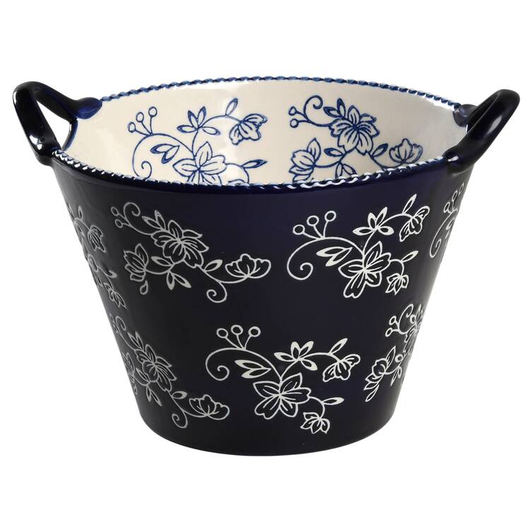 Floral Lace-Blue Handled Serving Bowl/Bucket