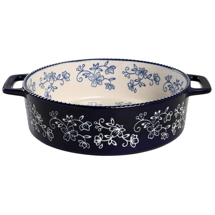 Floral Lace-Blue 9" Round Handled Baker No Lid-It