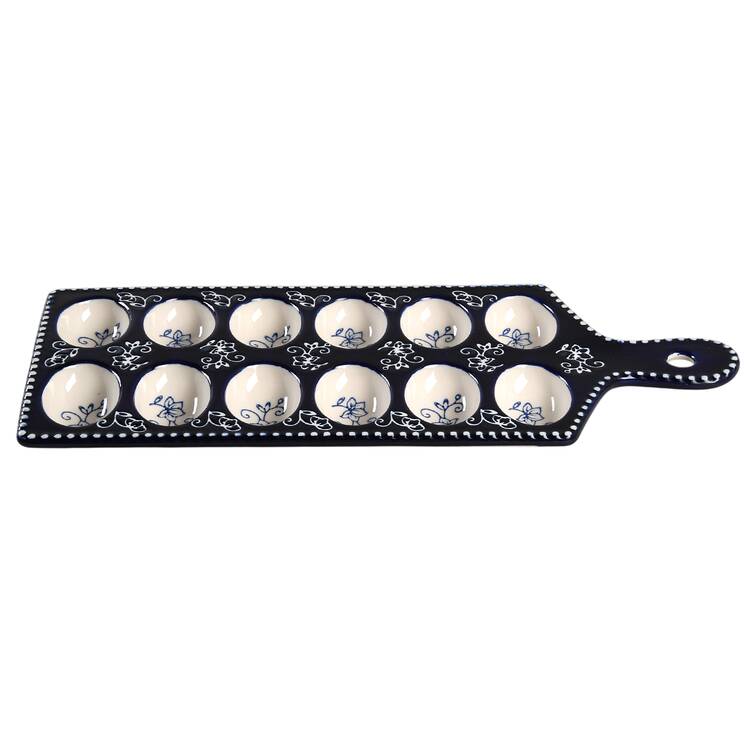 Floral Lace-Blue Handled Egg Tray (Holds 12)
