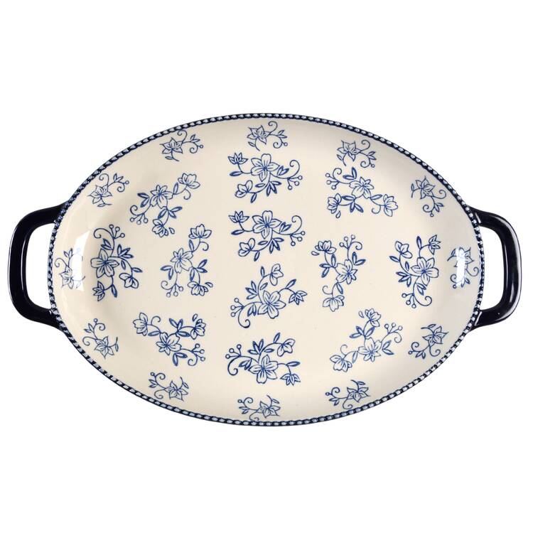 Floral Lace-Blue 16" Oval Handled Platter