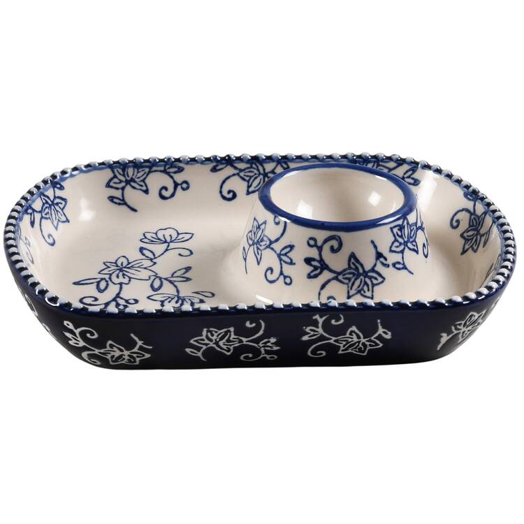Floral Lace-Blue Small Individual Snack Caddy with Dip Well