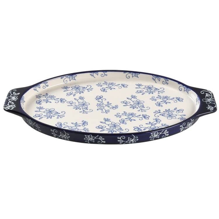 Floral Lace-Blue Lid-It for 16" Oval Tab Handled Baker