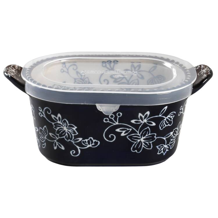 Floral Lace-Blue Oval Ramekin & Plastic Lid by Temp-Tations