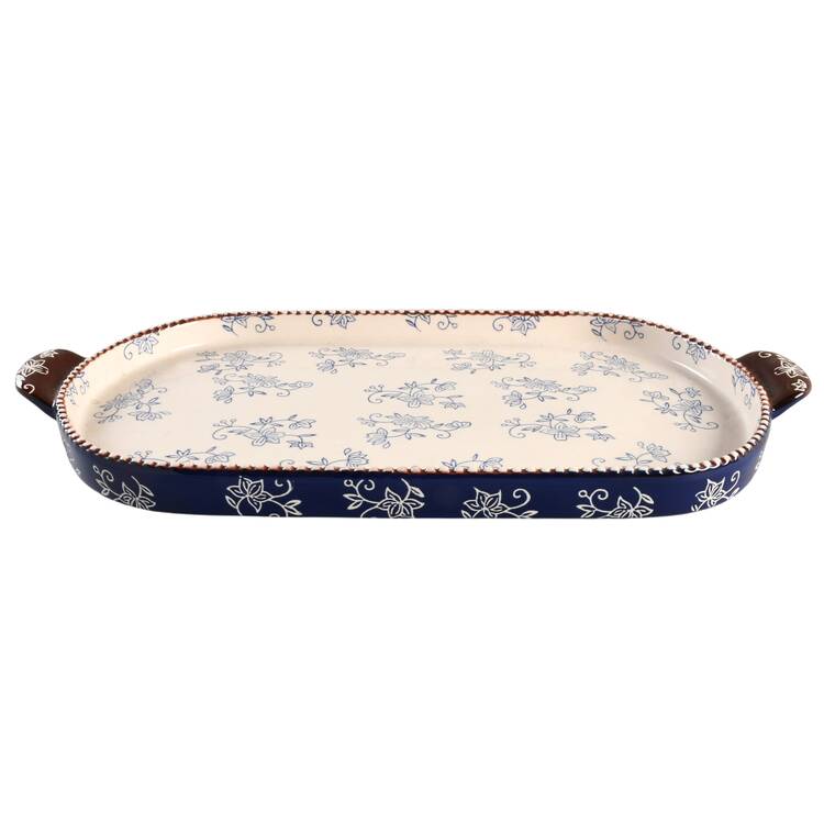 Floral Lace-Blue 17" Squoval Tab Handled Lid-It for 17" Squoval Tab Handled Baker