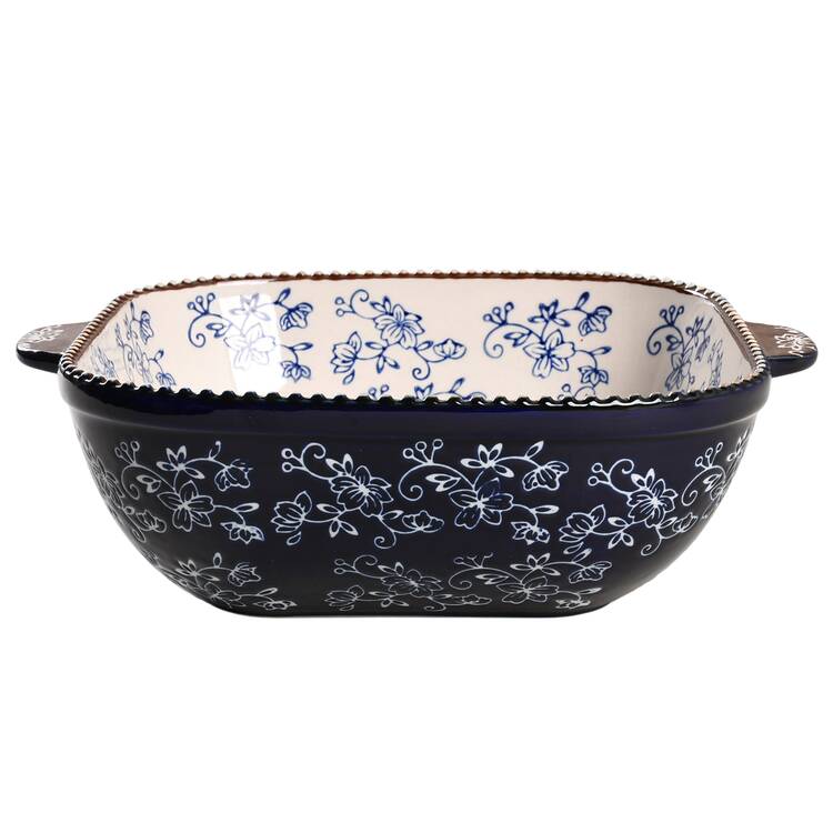 Floral Lace-Blue 8" Square Baker No Glass Lid