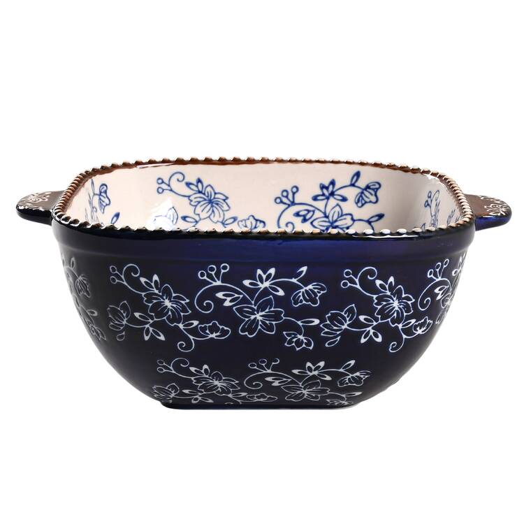 Floral Lace-Blue 6" Square Baker No Glass Lid