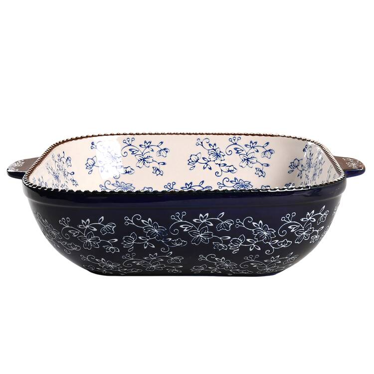 Floral Lace-Blue 10" Square Baker No Glass Lid