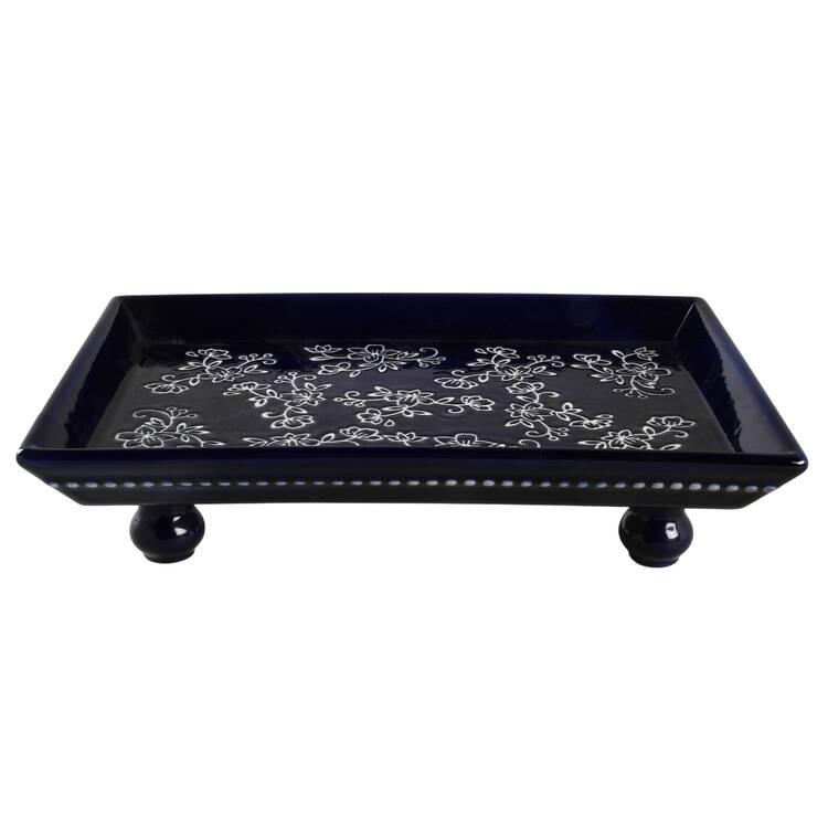 Floral Lace-Blue 10" Rectangular Footed Tray by Temp-Tations