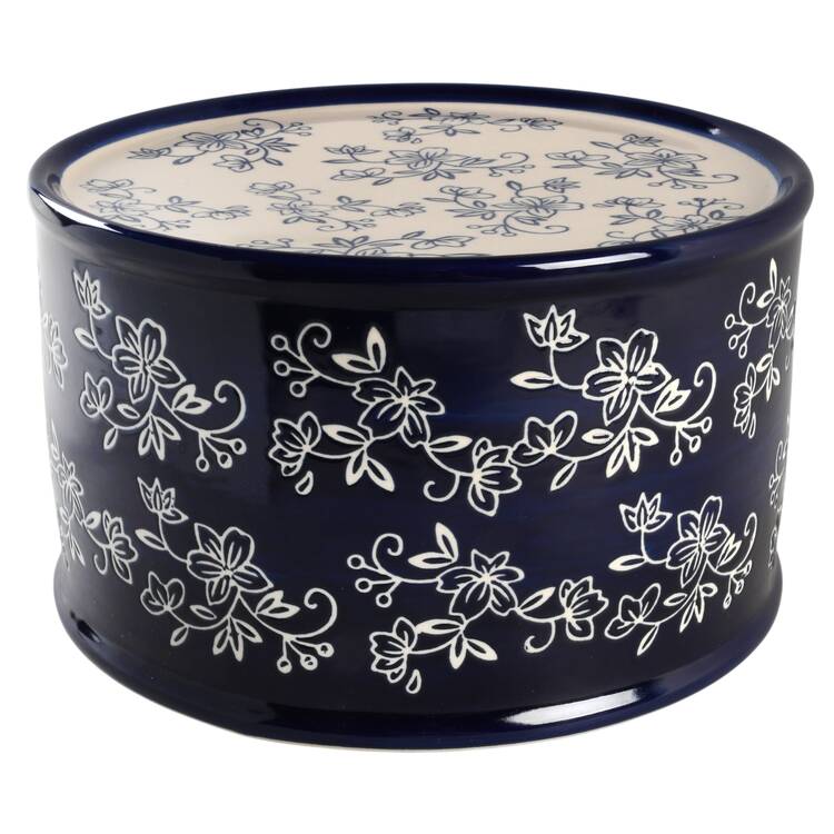 Floral Lace-Blue Ceramic Stand for Glass Beverage Dispenser