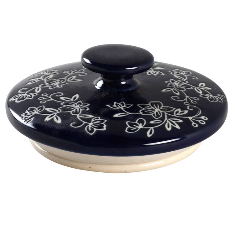 Floral Lace-Blue Ceramic Lid for Glass Beverage Dispenser