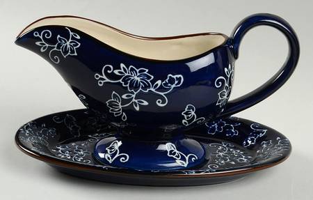 Floral Lace-Blue Gravy Boat & Underplate