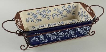 Floral Lace-Blue Loaf Pan with Drip Tray & Metal Stand