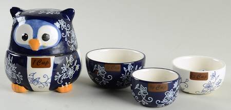 Floral Lace-Blue Figural Measuring Measuring Cup Set & Lid