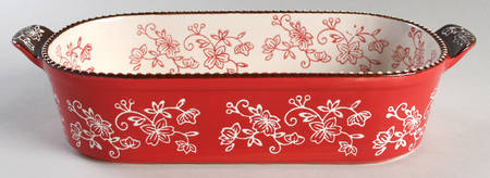 Floral Lace Cranberry 13" Oval Baker