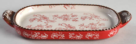 Floral Lace Cranberry 8" Oval Lid-It (Trivet,Tray,Baker Lid)