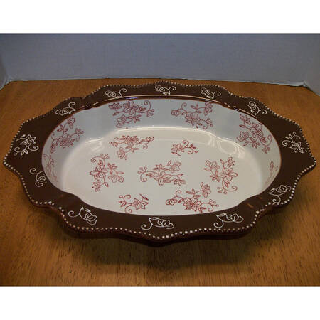 Floral Lace Cranberry 13" Oval Baker