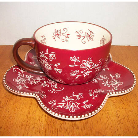 Floral Lace Cranberry Soup Mug & Sandwich Set