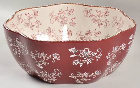 Floral Lace Cranberry 10" Large Salad Serving Bowl