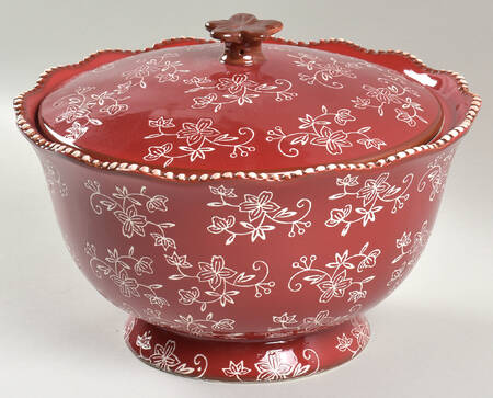 Floral Lace Cranberry Round Covered Vegetable