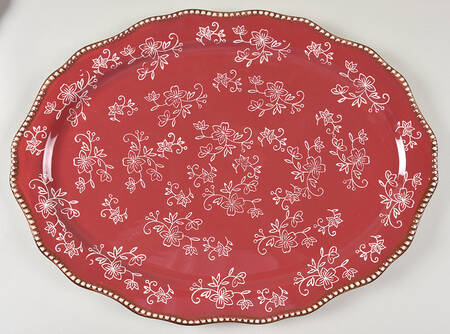 Floral Lace Cranberry 18" Oval Serving Platter