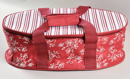 Floral Lace Cranberry Thermal Tote for Oval Baker
