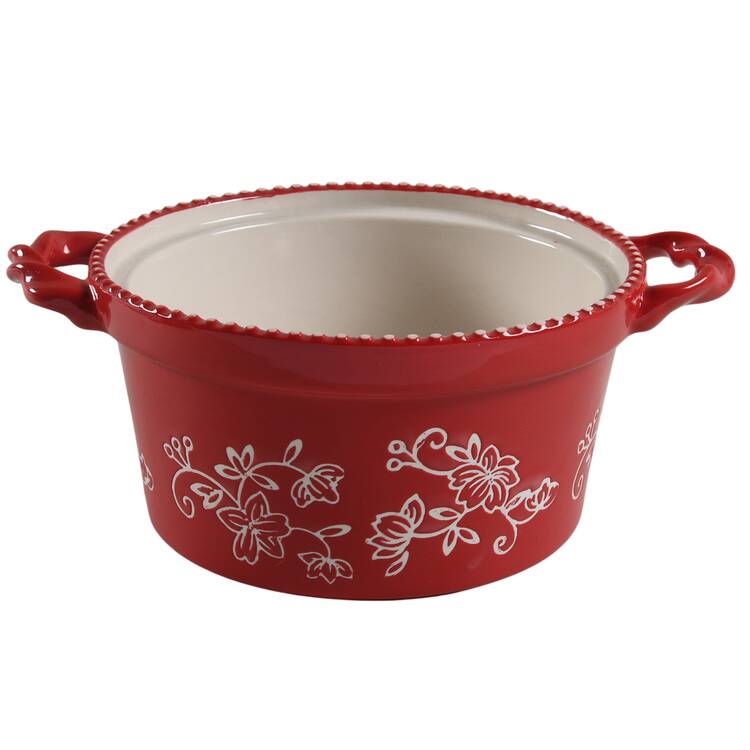 Floral Lace Cranberry 1 Qt Round Casserole No Lid