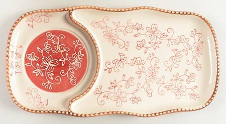 Floral Lace Cranberry Tray for Soup Mug & Sandwich Set