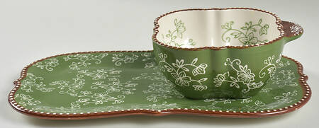 Floral Lace Green Soup & Sandwich Set (Tray & Bowl)