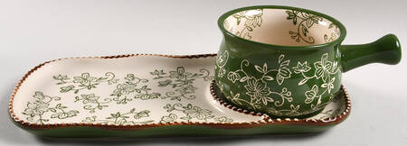 Floral Lace Green Snack Set with 11" (SNTR11) Tray & Stick Handle Soup (SOH)