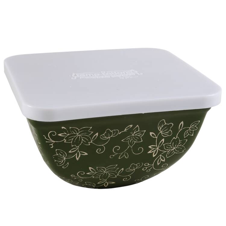 Floral Lace Green 6" Square Mixing Bowl & Tabless Plas Storage Cover by Temp-Tations