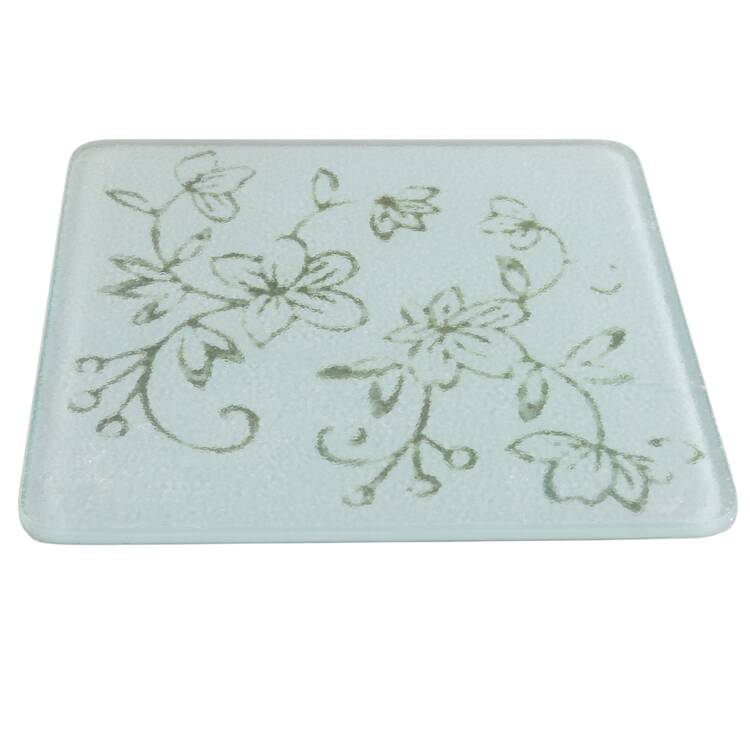 Floral Lace Green 6" Glass Trivet for Square Baker