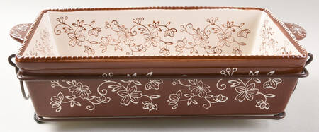 Floral Lace Chocolate 13" Rectangular Baker with Metal Stand