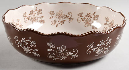 Floral Lace Chocolate 10" Ruffled Bowl