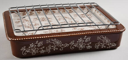 Floral Lace Chocolate Rectangular Toaster Oven Baker w/Lid-It & Metal Rack