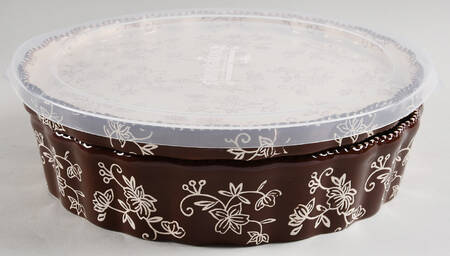 Floral Lace Chocolate 10" Quiche & Lid-It with Plastic Lid