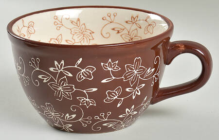 Floral Lace Chocolate 24 Oz Soup Mug No Lid-It(Saucer), Spoon Or Plastic Lid