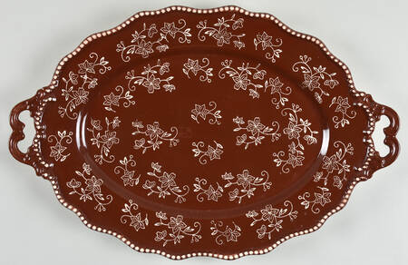 Floral Lace Chocolate 18" Oval Handled Platter