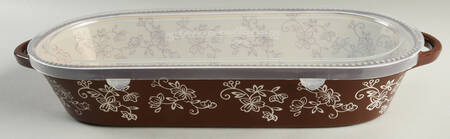 Floral Lace Chocolate 3.5 Quart Oval Casserole Covered