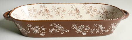 Floral Lace Chocolate 3.5 Qt Oval Covered Casserole No Lid