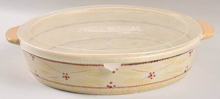 Old World Cream 3 Qt Round Baker & Plastic Lid for Baker & Ramekins Set (Chip & Dip)