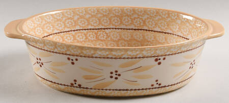 Old World Cream 11" Oval Tab Handled Baker