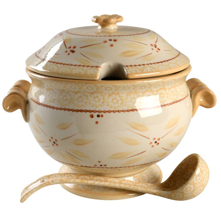 Old World Cream Tureen & Lid w/Ladle