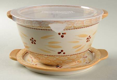 Old World Cream 7" 1.5 Qt Round Bowl w/Lid & Lid-It