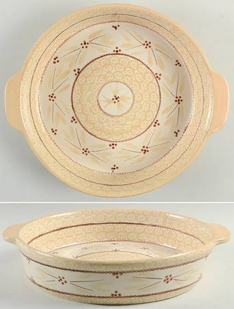 Old World Cream 3 Qt Round Baker No Plastic Lid for Baker & Ramekins Set (Chip & Dip)
