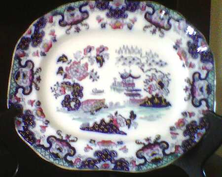 Chinese Green Blue 13" Oval Serving Platter