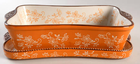 Floral Lace Spice 13" Rectangular Handled Baker & Lid-It (RBH13 & LIRH13)