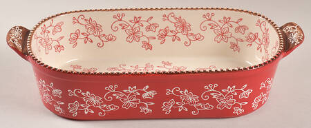 Floral Lace Red 13" Oval Baker